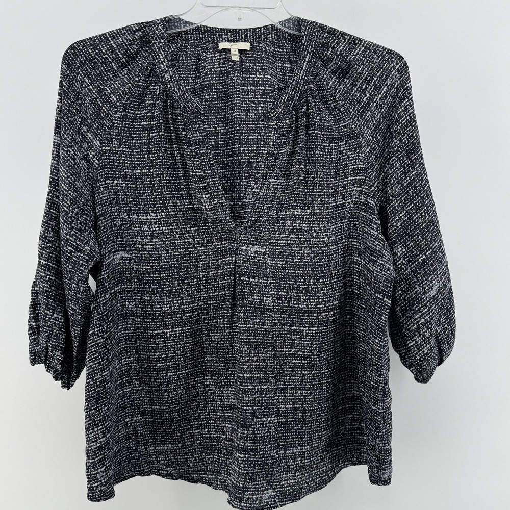 Joie Silk‎ Blouse Women Medium Black White Abstract Print 3/4 Sleeve 1229-22097B
